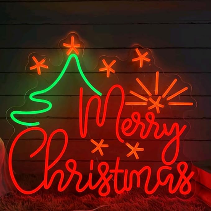 Merry Christmas Santa Claus Tree Neon Sign Custom LED Neon Light Up Sign Night Light Wall Home Christmas Gift Store Decoration Xmas Gifts Size: 18x13inch