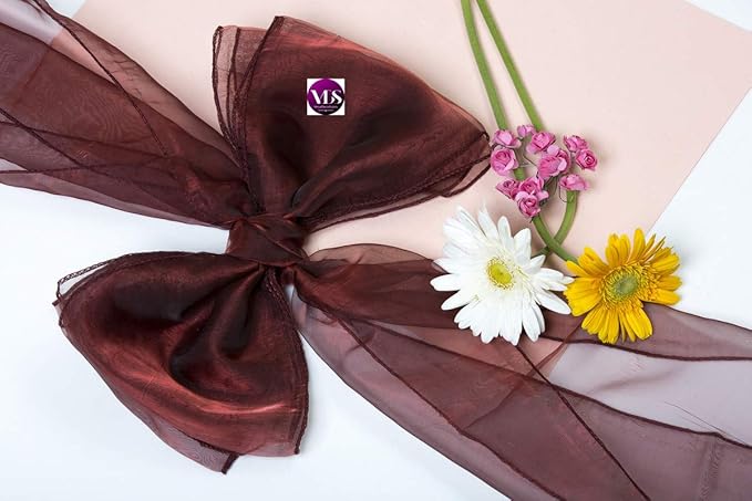 VDS Pack of 75 | Burgundy | Organza Chair Sashes Crystal Sheer Tulle Dining Chair Bows Tie Ribbon for Wedding Birthday Graduation Engagement Ceremony Event Party Banquet Venue Hotel Decoration