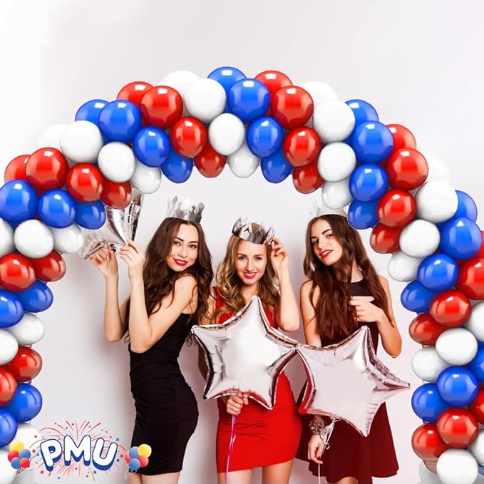 PMU DIY Professional Balloon Arch Deluxe Kit (Patriotic Red, White and Blue) Balloon Garland for Party Decoration, Decoration Kit for Birthday Party, Wedding, Graduation, Baby Shower(41693-61646)Pkg/1