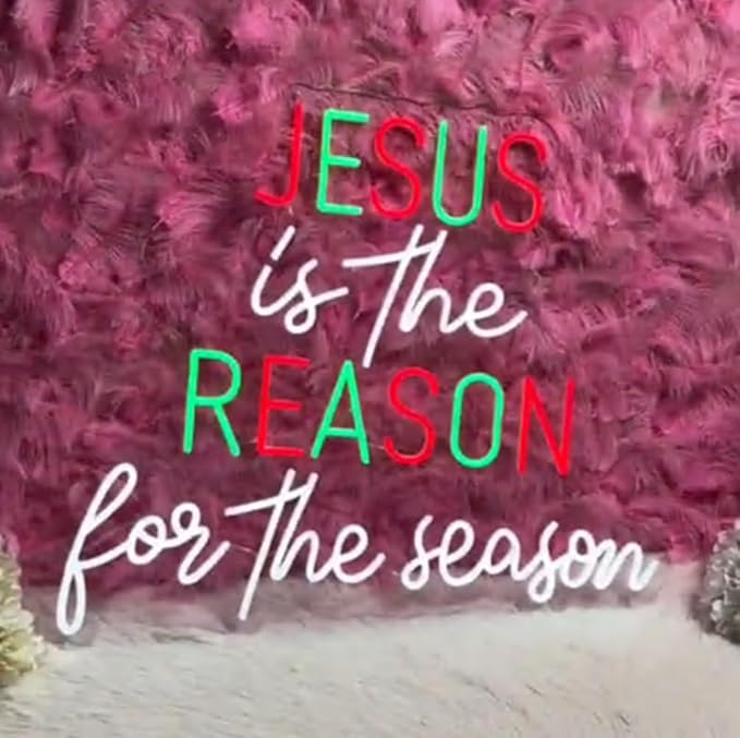 Jesus Is The Reason For The Season Neon Sign, Christmas Party Store Decoration, Merry Christmas LED Sign Wall Art Size:23inches