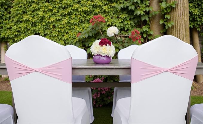 VDS Pack of 125 PCS | Blush Pink | Spandex Chair Sashes Bows Without Buckle | Stretch Elastic Banquet Universal Folding Chair Band Tie with for Wedding Party Conference Celebration Event Decoration