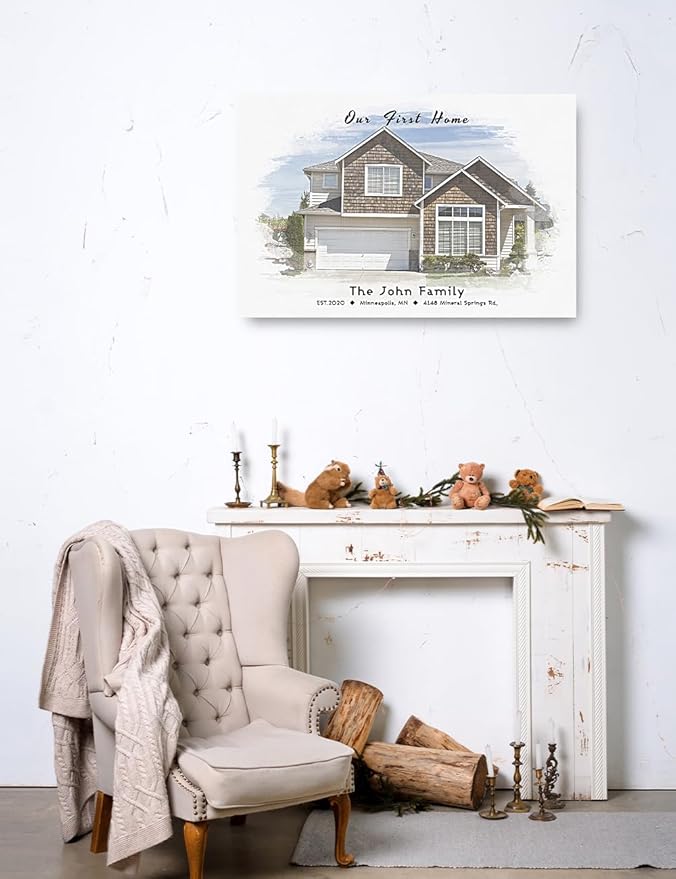IPIC - Custom Watercolor House Portrait. Watercolor House Painting Personalized Housewarming Gift Custom Giclee Print Includes Names and the Special Date. W 30" x H 20" Ready to Hang.