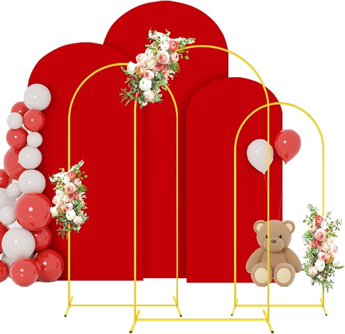 FOTSHARER Metal Arch Backdrop Stand and Cover Set 6FT 5FT 4FT Red Arch Cover Spandex Balloon Wedding Arches Frame Stand Backdrop for Garden Arbor Birthday Party Baby Shower Graduation Ceremony Decor