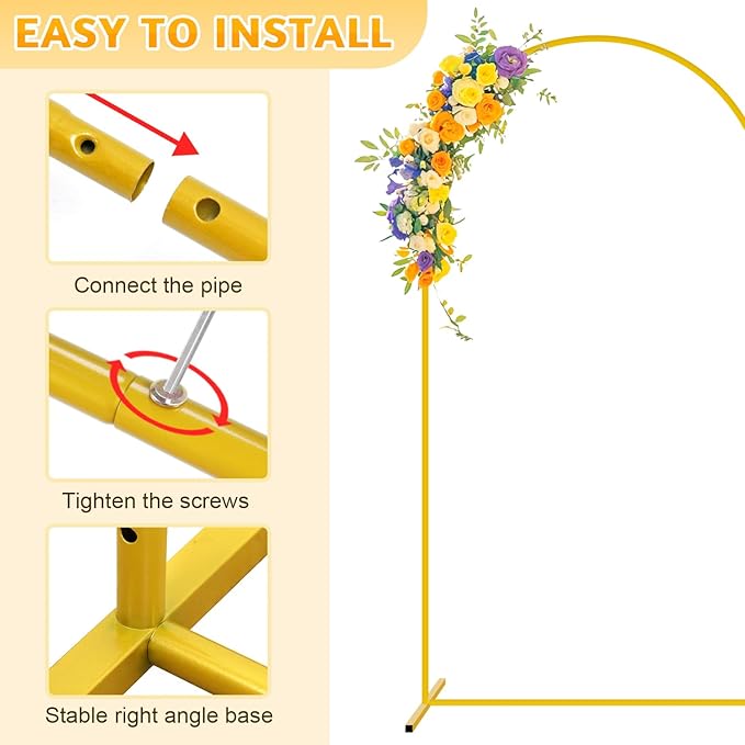 Metal Arch Backdrop Stand and Cover Set 6&6.6&7.2ft Gold Wedding Arch Frame Set of 3 Khaki Arched Cover Arches Backdrop Stand for Parties Birthday Baby Shower Reception