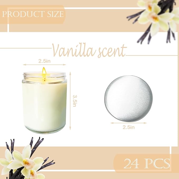 24 Pcs 6 Oz Vanilla Scented Soy Candles Set,Mason jar Bulk Candles for Gifts,Aromatherapy Candle,Great Stress Relieving Scented Candle for Girls as a Gift for Birthdays, Weddings and More!