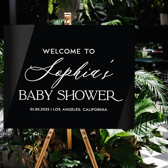Andaz Press 16"x20" Black Acrylic Personalized Baby Shower Welcome Sign, Gender Neutral Large Custom Sign for Easel Stand, Baby Shower Decorations