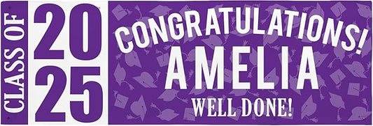 Let's Make Memories Personalized Graduation Banner Class of 2025 - Graduation Party Decorations - Congratulations Banner - Indoor/Outdoor Vinyl - Best in Class - Purple - 10 ft.
