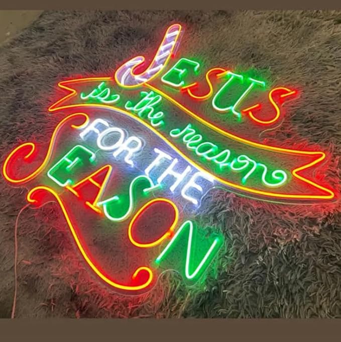 Jesus Is The Reason For The Season Neon Sign, Jesus Christmas Led Sign, Merry Xmas Decor Sign, Merry Christmas Home Decor Size:23inches