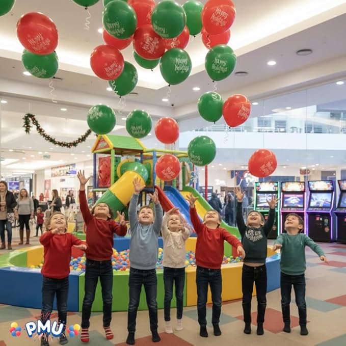 PMU 50 Pcs Christmas 17 Inch Latex Balloons – Red & Green Assorted “Happy Holidays” Party Balloons for Xmas Decorations, Holiday Events, Indoor Outdoor Christmas Party Supplies