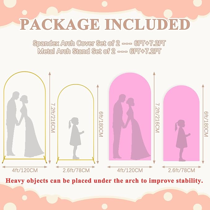 Wedding Arch Backdrop Stand and Pink Arch Covers 7.2 and 6FT Set of 2 Metal Backdrop Stand for Parties with Arched Backdrop Stand Cover for Birthday Theme Party Bridal Baby Shower Decorations