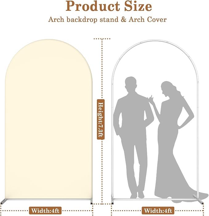 Wedding Arch Backdrop Stand with Arch Cover Spandex,7.3Ft Metal Balloon Arch Stand Frame for Wedding Birthday Party Baby Shower Bridal Banquet Decoration, Beige