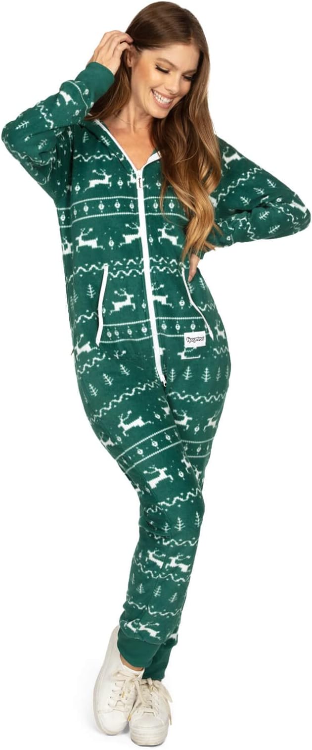Tipsy Elves Christmas Onesies for Adults - Comfy Unisex Matching Holiday Jumpsuits with Convenient Pockets