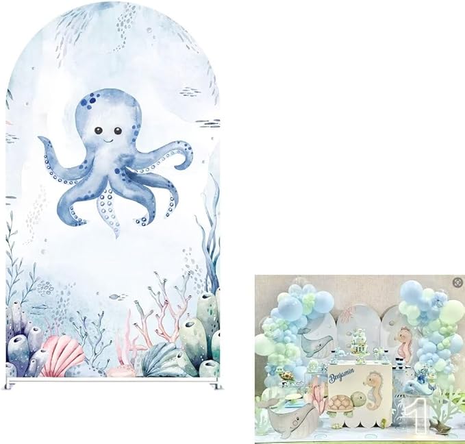 Arch Covers Underwater Birthday Party Decorations Chiara Arched Photography Backdrop Stand Cover for Kids Baby Shower Mermaid Sea Parties Props (3x5ft Cover,GX-2960)