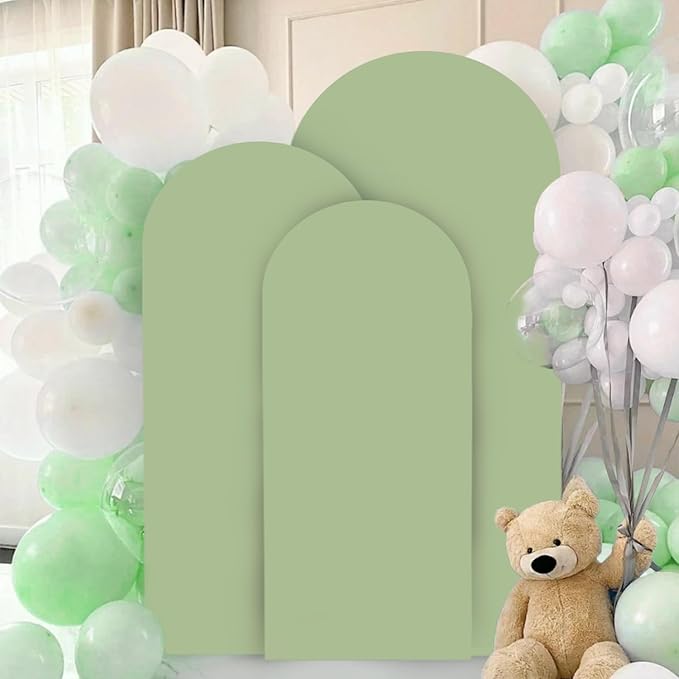 Sage Green Wedding Arch Cover Set of 3 Spandex Fitted Arch Backdrop Cover 6FT 6.6FT 7.2FT Chiara Arch Stand Covers Round Top Arch Cover Backdrop Fabric for Wedding Balloon Party Decorations