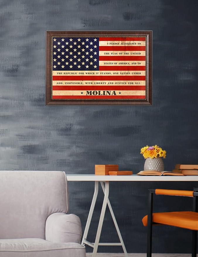 IPIC - American Flag Framed Art with Personalized Family Names & Oath. Ideal Gift for Military, Veterans & Independence Day. Show Pride & Respect. Customize Now! Total Size w/Frame: 33x23