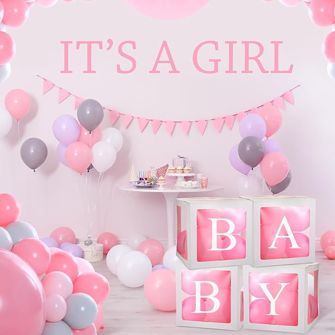 20 Pcs Transparent Balloon Boxes Baby Boxes with 165 Letters Clear Balloon Box Blocks for Baby Shower Gender Reveal Grad Birthday Party Bridal Wedding Anniversary Backdrop Decoration (White)