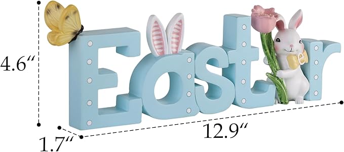 NIKKY HOME Easter Decor for Table, Easter Bunny Sign Table Decor, Cute Rabbit Centerpiece Resin Holiday Decorations for Shelf Mantel Spring Decorations for Party