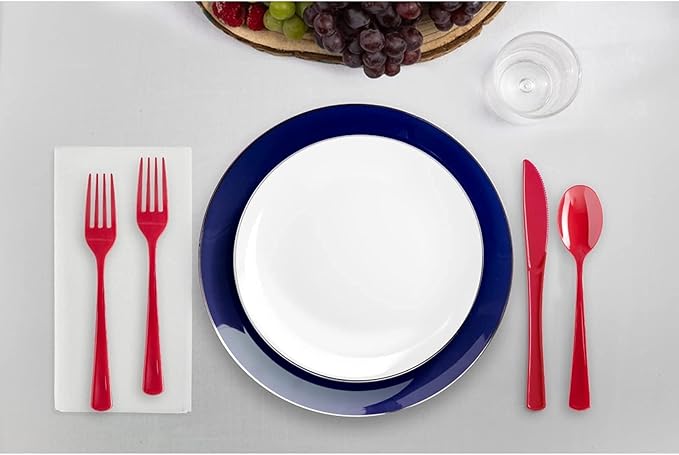 Trendables 4th Of July 190 Ct Red White And Blue Plastic Plate Set with Disposable Silverware Cutlery Fourth Of July Decorations Serves 20 Guests That Is The Perfect Patriotic Decorations For The Home