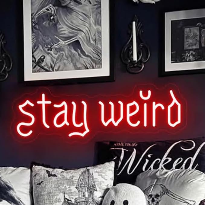 Stay Weird Neon Sign, Custom Gothic Room LED Neon Light, Vintage Font Wall Art, Gothic Halloween Humor Gothic Sign, Dark Art Wall Décor USB Size:24in