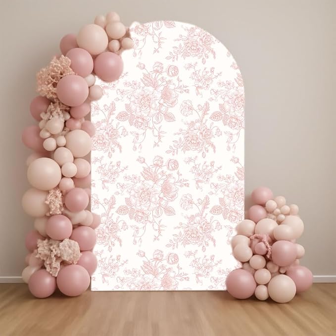 Arch Backdrop Cover Baby in Bloom Baby Shower Arch Stand Spandex Fabric Cover Blue Flowers Floral Pink Bows Girls Birthday Party Baptism Decorations (3.3X6.5ft,G-4032)