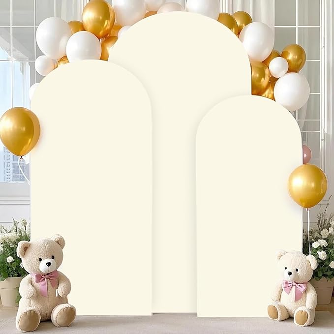 Metal Arch Stand and Cover Set 6FT 6.6FT 7.2FT Wedding Arch Stand with Ivory Arched Cover Balloon Stand Frame Chiara Backdrop Covers for Wedding Ceremony Birthday Party Banquet Decoration