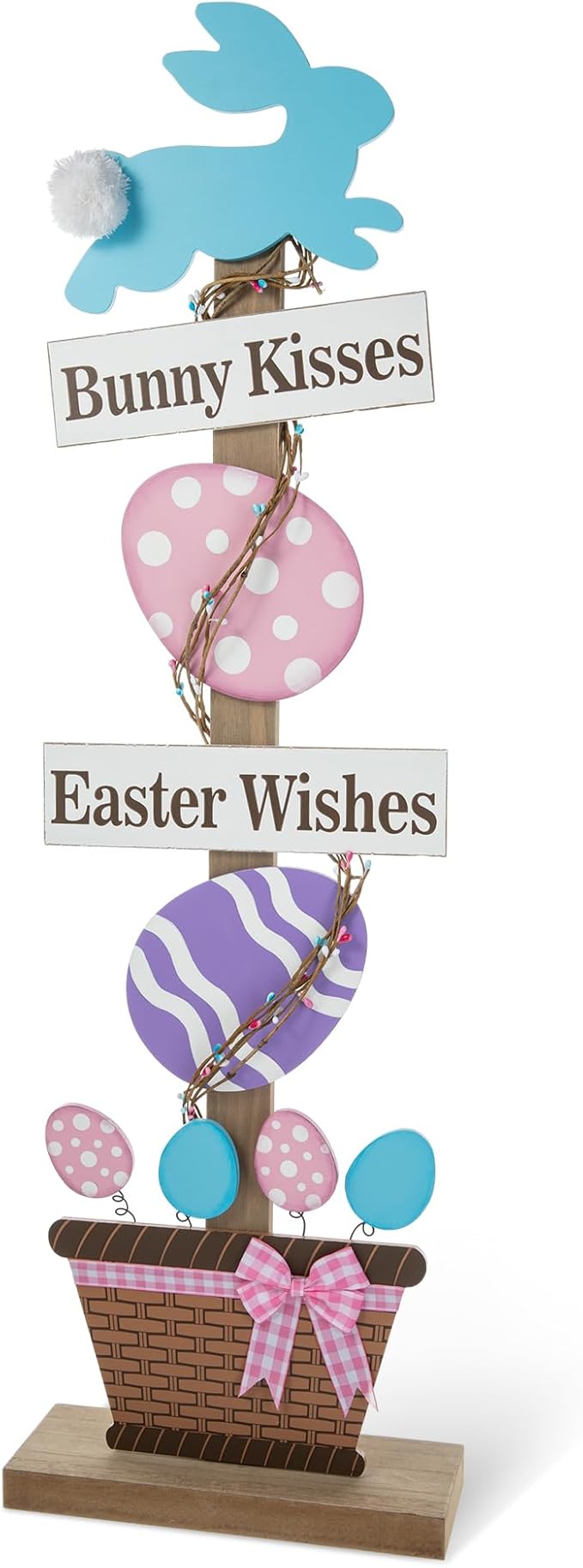 Glitzhome 35.5"H Easter Wooden Bunny and Eggs Porch Decor, Easter Welcome Sign Decorations for Home or Yard