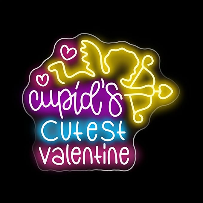 Cupid's Cutest Valentine Neon Sign - 5-Level Dimmable USB Valentine's Day Decor & Neon Signs for Wall Decor, Ideal for Wedding, Party, Shop Walls, Cute Bedroom Light Up Art