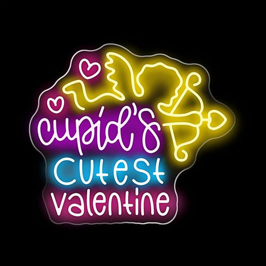 Cupid's Cutest Valentine Neon Sign - 5-Level Dimmable USB Valentine's Day Decor & Neon Signs for Wall Decor, Ideal for Wedding, Party, Shop Walls, Cute Bedroom Light Up Art