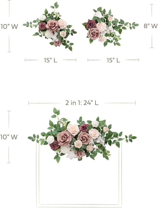 Ling's moment 2pcs Wedding Artificial Floral Swag Welcome Sign Flowers Backdrop Garland Dusty Rose Pink Cream for Ceremony Reception Door Wall Home Decorations Entryway Outdoor Board Table Decor