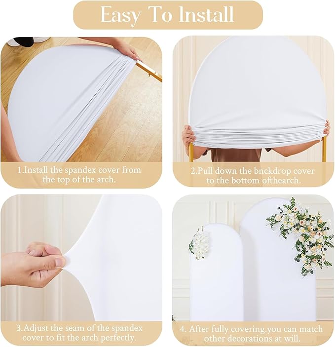 White Arch Backdrop Cover Set of 3 - Spandex Arch Covers 7.2FT 6.6FT 6FT Stretchy Fabric Backdrop for Wedding Ceremony, Bridal Baby Shower, Birthday Party, Photo Booth Background Decor