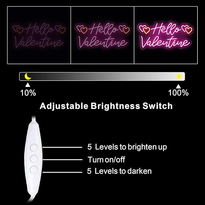Hello Valentine Neon Sign for Wall Decor, Sweet Pink Heart LED Neon Light for Valentine’s Day Decorations, Neon Wall Art for Bedroom, Living Room & Romantic Date Night Decor 16.5"x8.5"