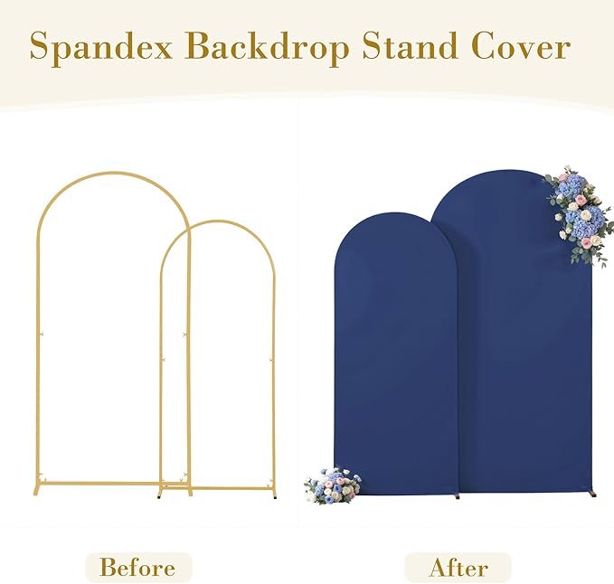 Navy Blue Arch Backdrop Cover Set of 2 Spandex 7.2 and 6ft Arch Covers Stretchy Backdrop Wedding Balloon Arch Stand Covers for Birthday Party Baby Shower Bridal Shower Banquet Photo Arches Background