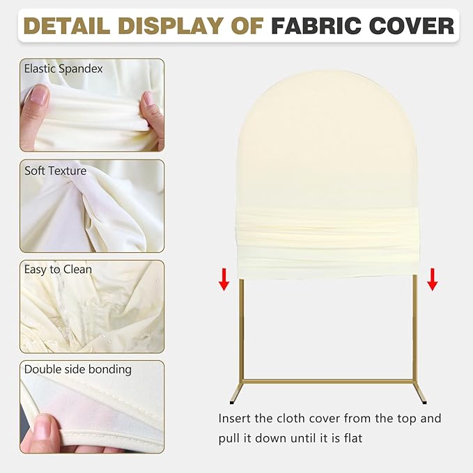 Arch Backdrop Stand and Cover Set, 2 Metal Balloon Arch Backdrop 7.2ft 6ft, Gold Arched Stand Frame for Wedding, Parties,Birthday, Backdrop Decorations (Beige,7.2ft+6ft)