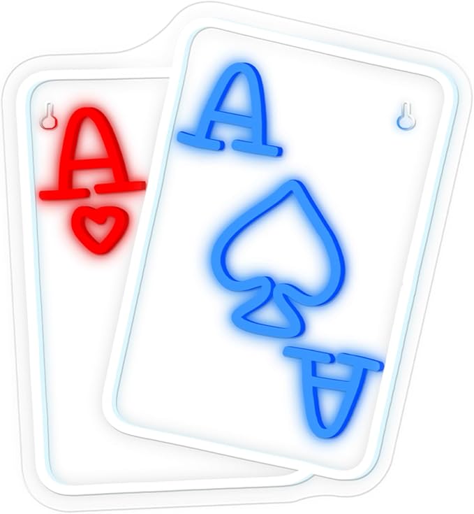 Gamerneon Playing Cards Neon Sign Poker Neon Signs for Wall Decor Led Neon Light Blue Red Texas Hold 'em Double A Sign for Bedroom Casino Party Bar Play Room Decor