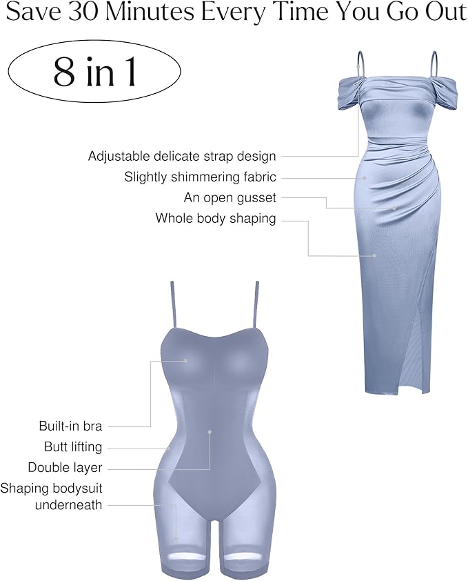 Popilush Womens Shapewear Maxi Dress Multi Way Wear Off The Shoulder Bodycon Long Cocktail Formal Dresses