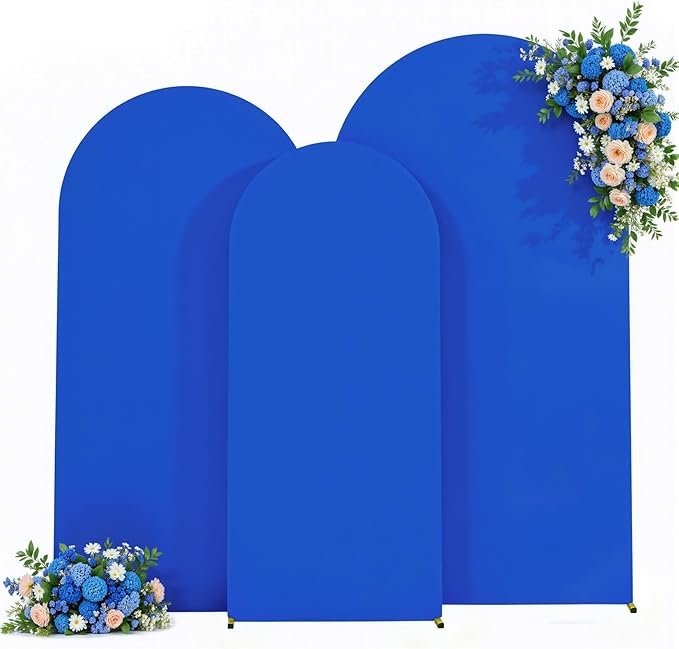 Royal Blue Arch Backdrop Cover Set of 3 - Spandex Arch Covers 7.2FT 6.6FT 6FT Stretchy Fabric Backdrop for Wedding Ceremony, Bridal Baby Shower, Birthday Party, Photo Booth Background Decor