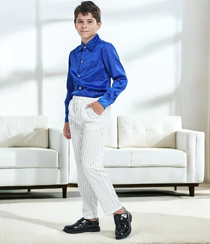 Boys White Striped Blue Armband Suit Birthday Halloween Party Cosplay Costumes for Kids