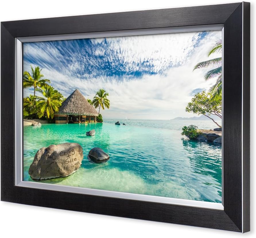 IPIC - "Tropical Memories Personalized Framed Wall Art, Custom Beach Canvas Print with Name and Date on Rock, A Personalized Gift for Couple, Wedding, or Anniversary, Coastal Home Decor
