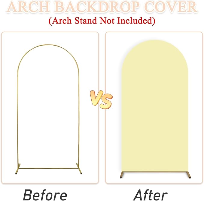 Yellow Arch Cover 7.2ft, 6ft Wedding Arch Stand Cover Yellow Arch Covers Set of 2 Round Top Chiara Backdrop Covers Arch Spandex Cover Stretchy Fabric for Birthday Balloon Party Decoratioin