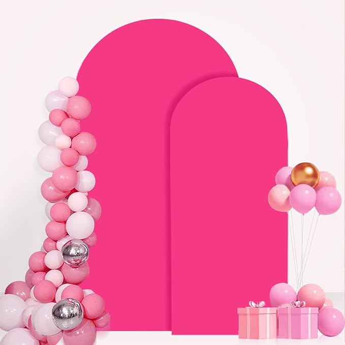 Set of 2 Wedding Arch Cover 6FT 7.2FT Hot Pink Arched Backdrop Cover Chiara Round Top Arch Covers Backdrop Fabric Spandex Fitted Arch Covers for Arches Stands for Wedding Baby Shower Decor