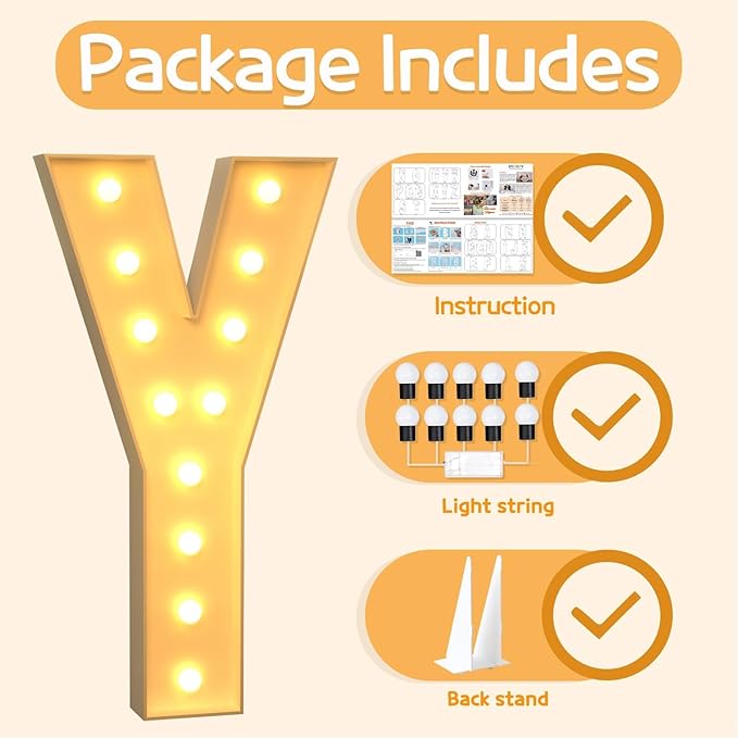 Marquee Letters 4 Feet Tall Large Light Up Letters Y Marry Me Engagement Party Decor Yellow Light Birthday Decorations Balloon Arch Kit Foam Sign Y