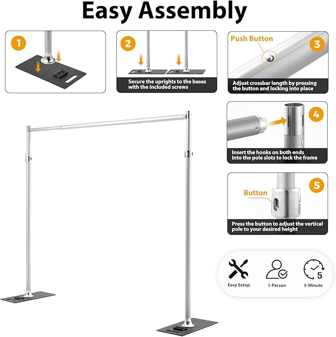 Backdrop Stand Heavy Duty 9.2x9.2ft - Adjustable Photo Backgdrop Stand Kit for Photography, Wedding, Party, Family Celebration, Portable Pipe and Drape Support System with Carrying Bag