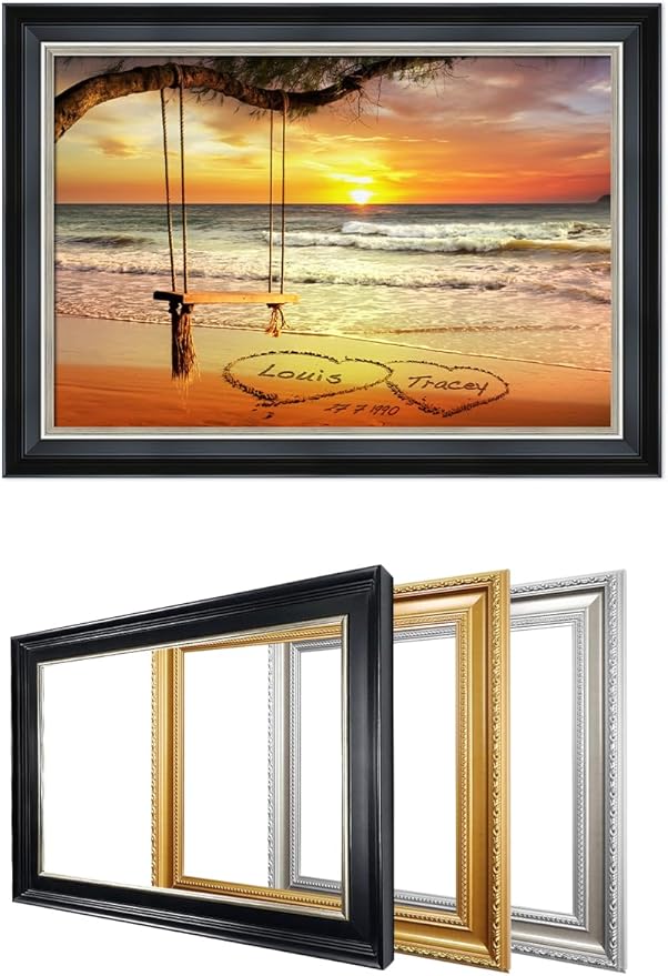 IPIC - "Eternal Love Personalized Canvas Wall Art, Custom Beach Sunset Scene with Solid Wood Frame, A Personalized Gift with Name and Date for Couple, Wedding, or Anniversary