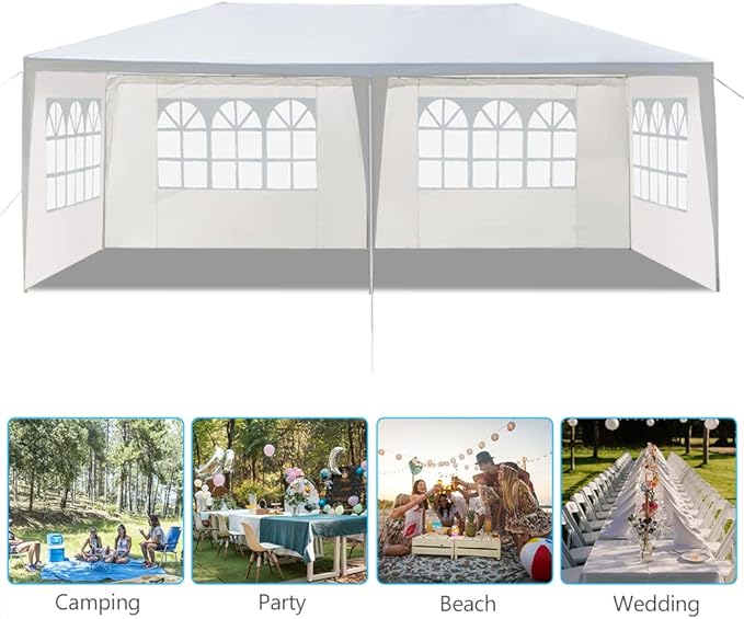 Party Tent, Tents for Parties, Outdoor Wedding Birthday Event Tent Patio Gazebo Carport Canopy Shade, Canopy with Removable Sidewalls & Transparent Window (10'x20'/6 Sidewalls White)