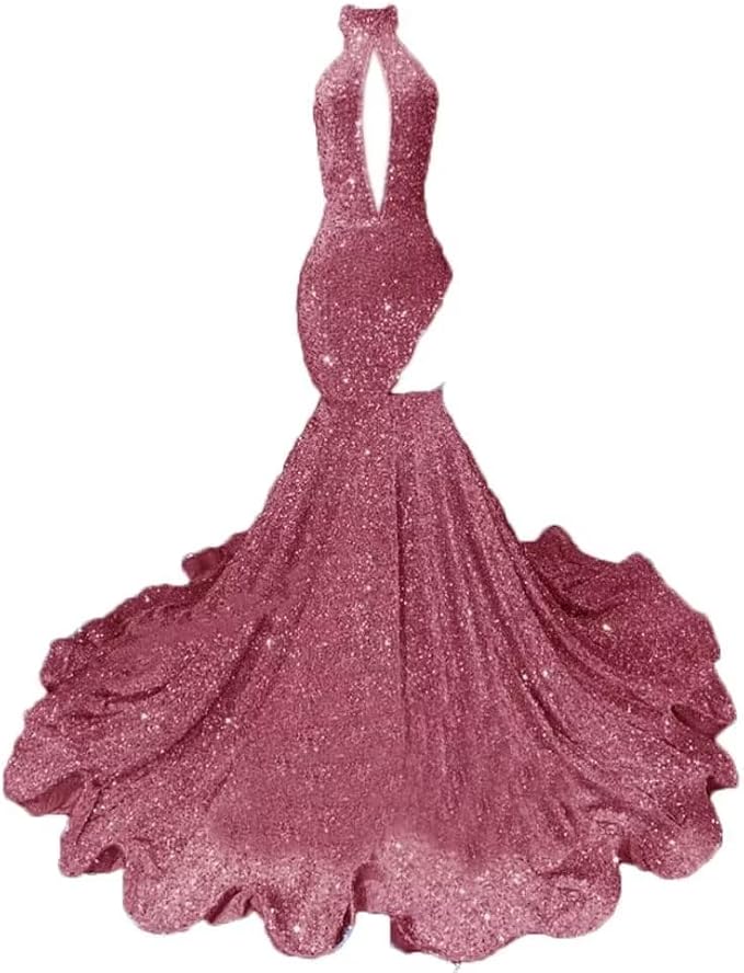 Sexy High Neck Mermaid Evening Long Dress Sequins Sleeveless Celebrity Pageant Dress Cocktail Party Gowns
