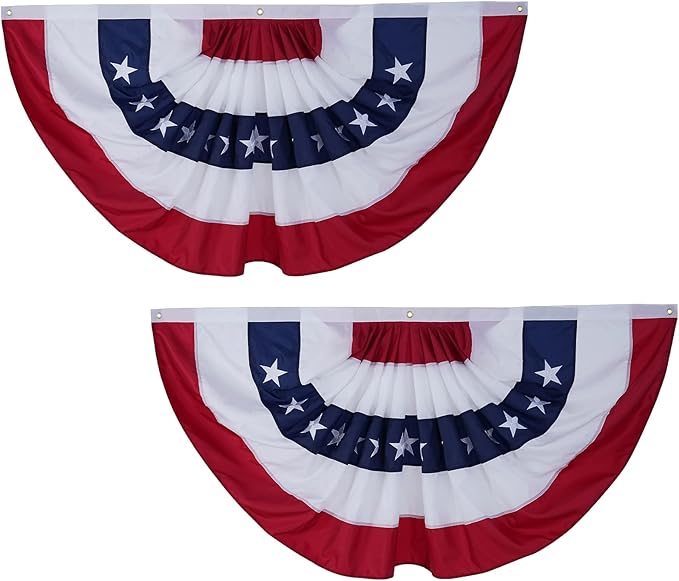 ROTERDON American Flag Bunting - 3x6 ft (2 PCS), Outdoor Patriotic Bunting, Embroidered 4th of july Decorations Outdoor, with Brass Grommets