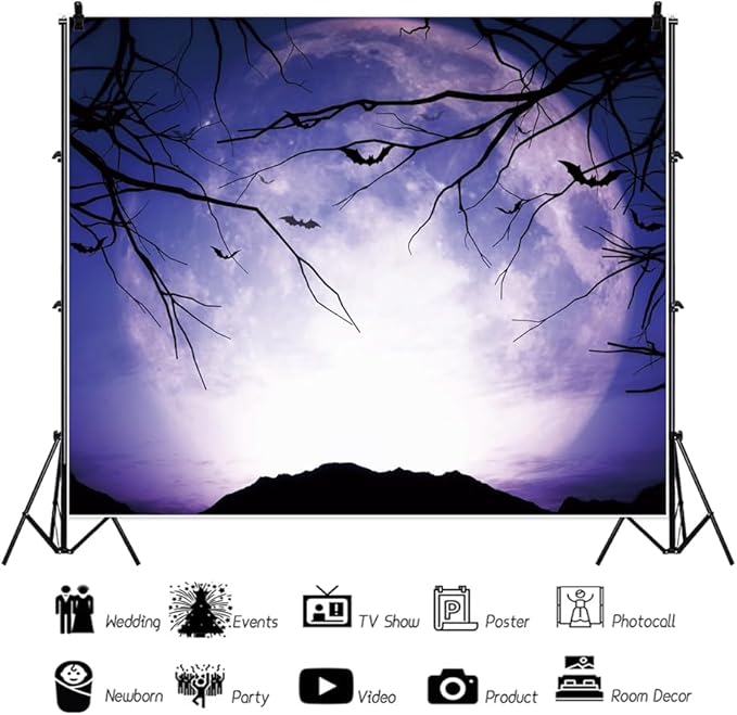 Leowefowa 10x8ft Halloween Night Backdrop Horrible Misty Forest Gloomy Moonlight Background Scary Dead Branch Bat Halloween Night Party Decor Banner Kids Adults Portraits Photo Props