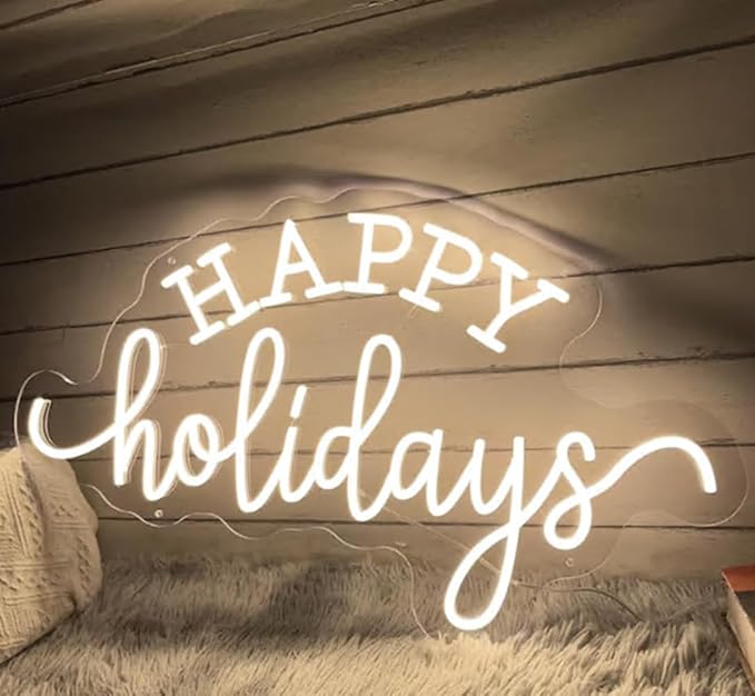 Happy Holidays Neon Sign, Custom Merry Christmas LED Neon Light Home Bar Shop New Year Holidays Festival Party Wall Art Decor Christmas Gift Size:H11 x W20 inches