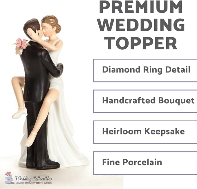 Wedding Collectibles Funny Kissing Wedding Cake Topper with Bride and Groom | Fun, Humorous Figurine | Fine Porcelain | 5.5 Inches