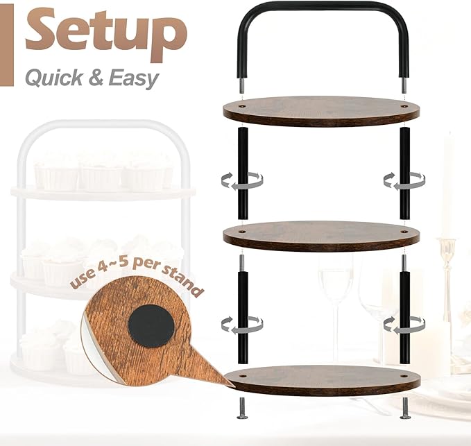 2PCS Wooden Cupcake Stand for 100 Cupcakes - 3-Tier Large Round Serving Tray with Cupcake Tower, Tiered Tray,Cake Tray, Desert Stand for Wedding, Party, Anniversary, Farmhouse Decor